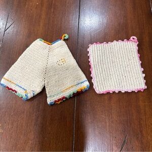 Vintage Crochet Potholders Handmade Hot Pads Set Of 2
